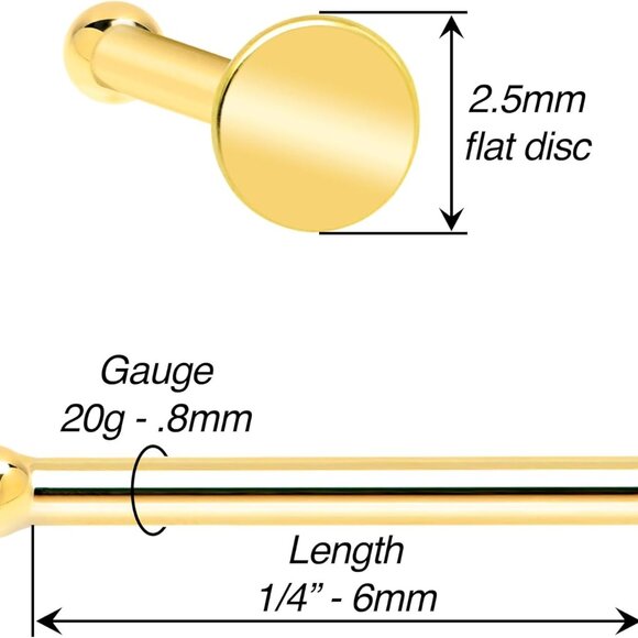 20 Gauge Gold Nose Ring Solid 14k Minimalist Nose Stud for Women Men - Picture 8 of 9